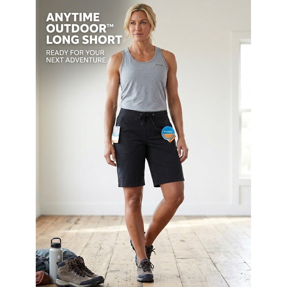 Columbia Anytime Outdoor Long Short Black Womens 10 Omni-Shield UPF 50